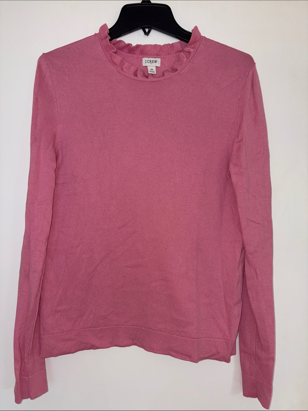 J.Crew pink ruffle neck sweater top women’s medium